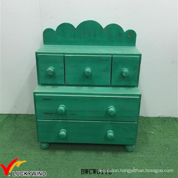 Hand Paint Green Unique Floor Real Wood Cabinet